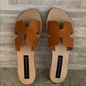 Steve Madden Greece flat sandal, Cognac Leather
